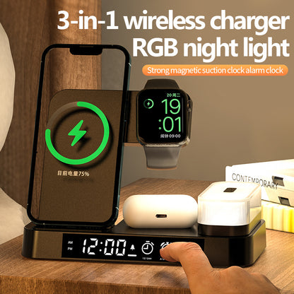 3 In 1 Multifunction Wireless Charger Station With Alarm Clock - Town And Country Lighting