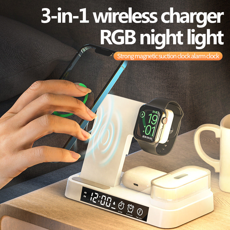 3 In 1 Multifunction Wireless Charger Station With Alarm Clock - Town And Country Lighting