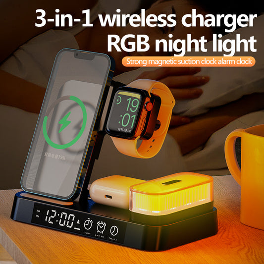 3 In 1 Multifunction Wireless Charger Station With Alarm Clock - Town And Country Lighting
