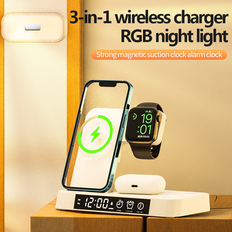 3 In 1 Multifunction Wireless Charger Station With Alarm Clock - Town And Country Lighting